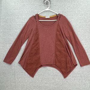 Taylor & Sage Blouse Womens Medium Maroon Long Sleeve Lace Asymmetrical Hem